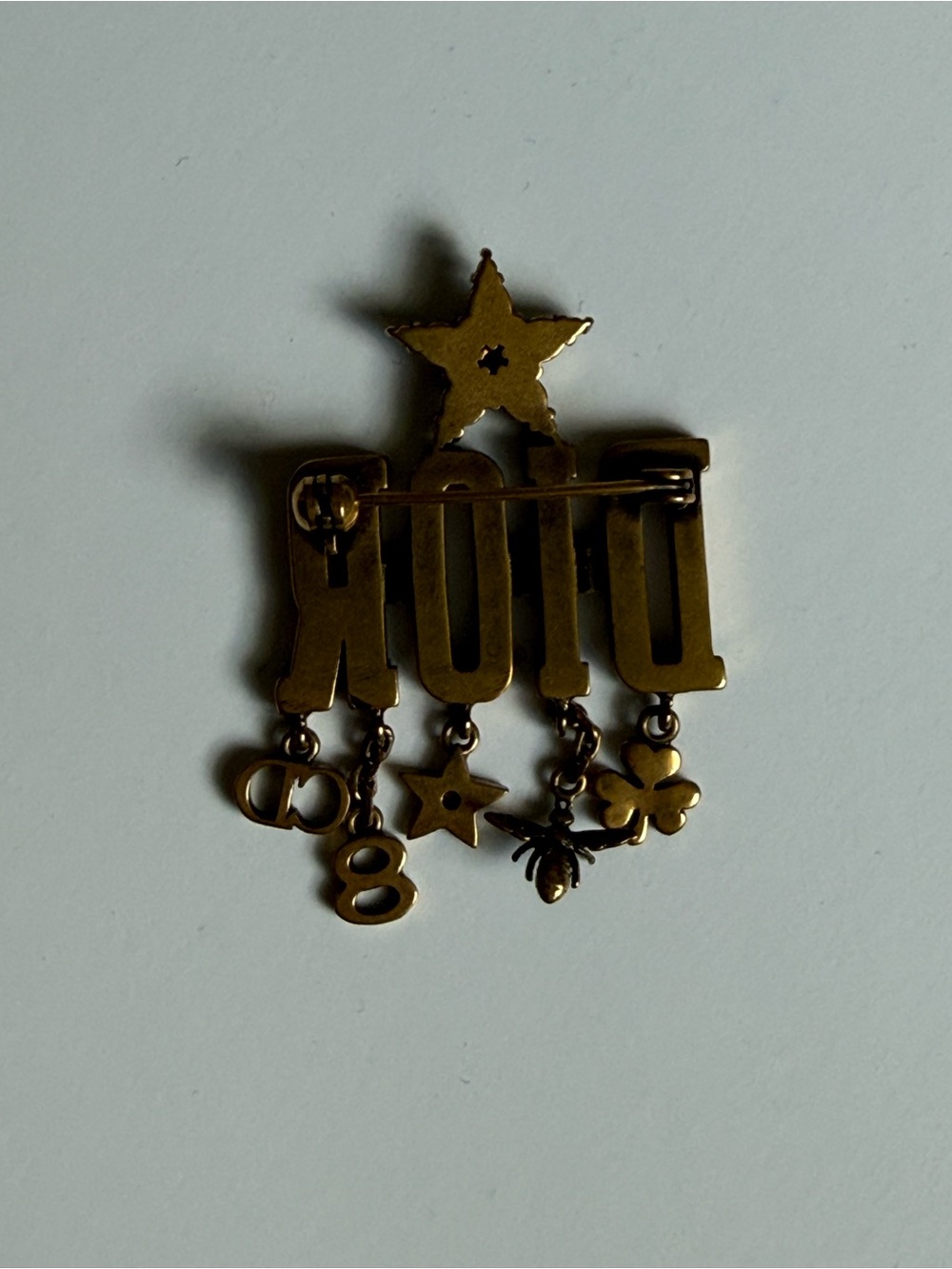 Dior Brass-Tone Logo Brooch Charm with Crystal Star - Picture 4 of 4